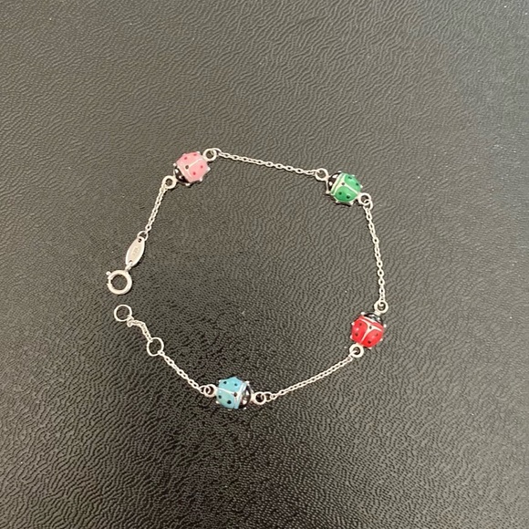 Sterling Silver multicolor ladybug children’s Necklace and Bracelet - Picture 4 of 9